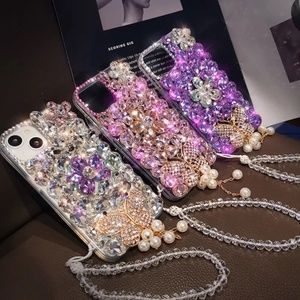 Hand made Luxury Flower Diamond Glitter Bling Phone Case For iPhone 15 14 13 pro